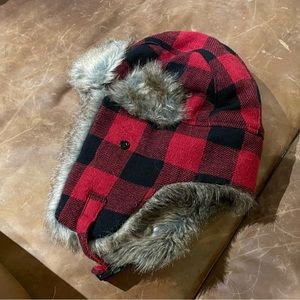 Woolrich Buffalo plaid trapper hat with fur